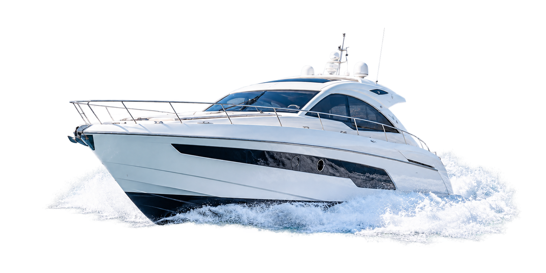 Modern motor yacht underway on blue coastal water